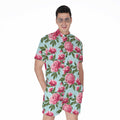 Pink Peony Pattern Print Men's Romper