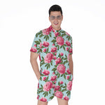 Pink Peony Pattern Print Men's Rompers