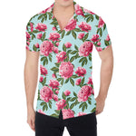 Pink Peony Pattern Print Men's Shirt