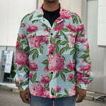 Pink Peony Pattern Print Men's Shirt Jacket