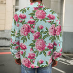 Pink Peony Pattern Print Men's Shirt Jacket