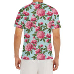 Pink Peony Pattern Print Men's Short Sleeve Rash Guard