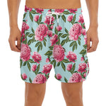 Pink Peony Pattern Print Men's Split Running Shorts
