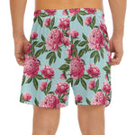 Pink Peony Pattern Print Men's Split Running Shorts