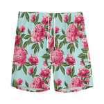 Pink Peony Pattern Print Men's Sports Shorts