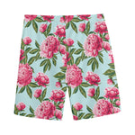 Pink Peony Pattern Print Men's Sports Shorts