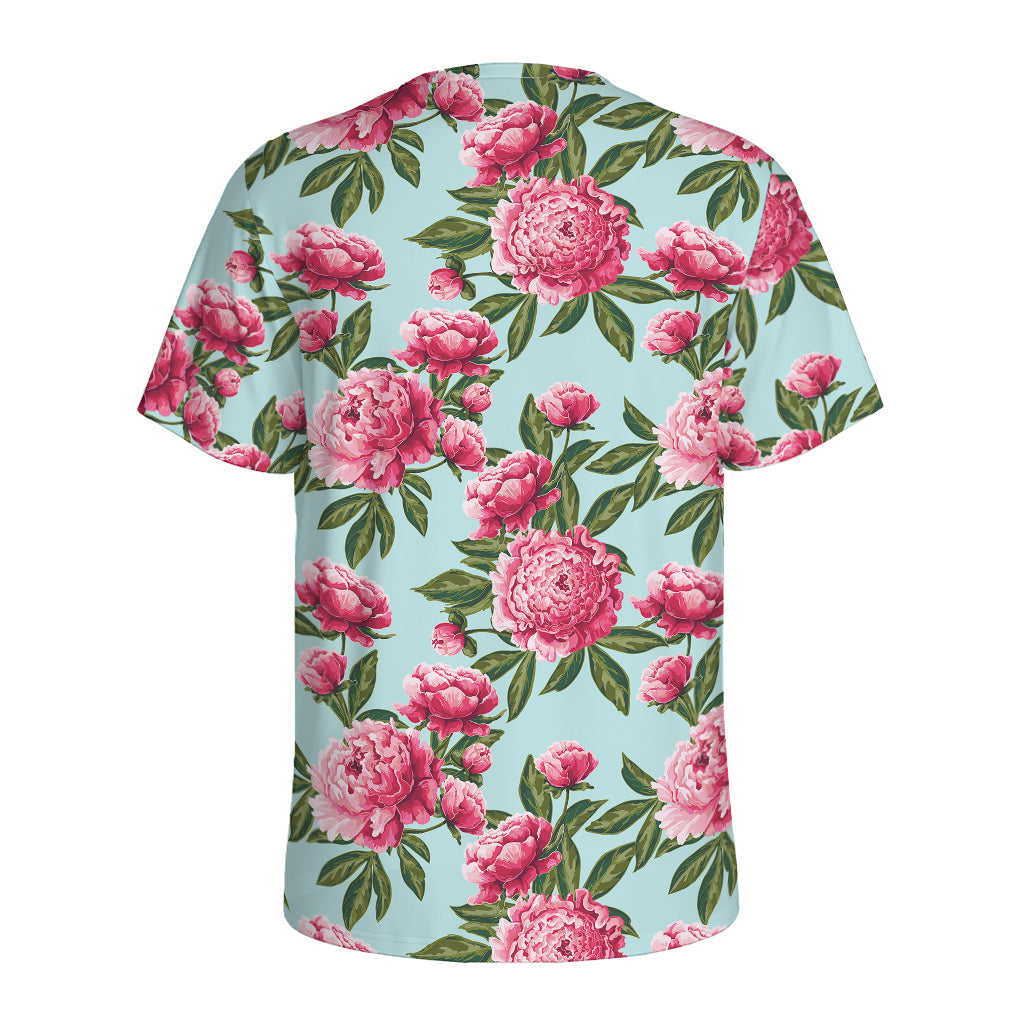 Pink Peony Pattern Print Men's Sports T-Shirt