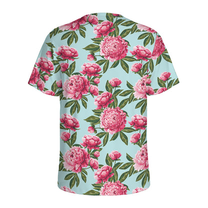 Pink Peony Pattern Print Men's Sports T-Shirt