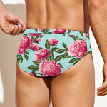 Pink Peony Pattern Print Men's Swim Briefs