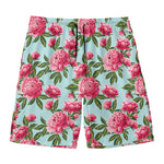 Pink Peony Pattern Print Men's Swim Trunks