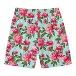 Pink Peony Pattern Print Men's Swim Trunks