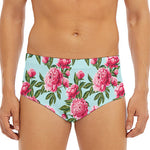 Pink Peony Pattern Print Men's Triangle Swim Briefs