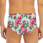 Pink Peony Pattern Print Men's Triangle Swim Briefs