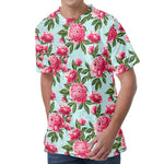 Pink Peony Pattern Print Men's Velvet T-Shirt