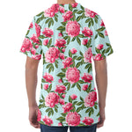 Pink Peony Pattern Print Men's Velvet T-Shirt
