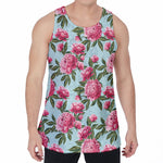 Pink Peony Pattern Print Men's Velvet Tank Top