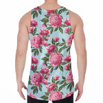 Pink Peony Pattern Print Men's Velvet Tank Top