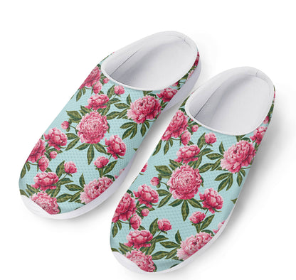 Pink Peony Pattern Print Mesh Casual Shoes