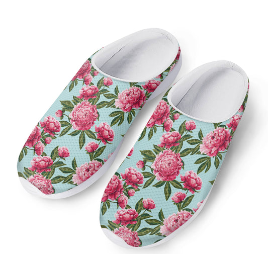 Pink Peony Pattern Print Mesh Casual Shoes