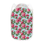 Pink Peony Pattern Print Mesh Laundry Hamper