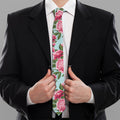 Pink Peony Pattern Print Necktie