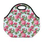 Pink Peony Pattern Print Neoprene Lunch Bag