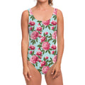 Pink Peony Pattern Print One Piece Swimsuit