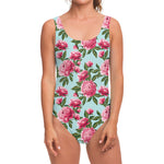 Pink Peony Pattern Print One Piece Swimsuit