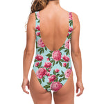Pink Peony Pattern Print One Piece Swimsuit