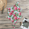 Pink Peony Pattern Print One Shoulder Bodysuit