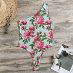 Pink Peony Pattern Print One Shoulder Bodysuit