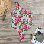 Pink Peony Pattern Print One Shoulder Bodysuit