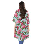 Pink Peony Pattern Print Open Front Beach Cover Up