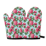 Pink Peony Pattern Print Oven Mitts