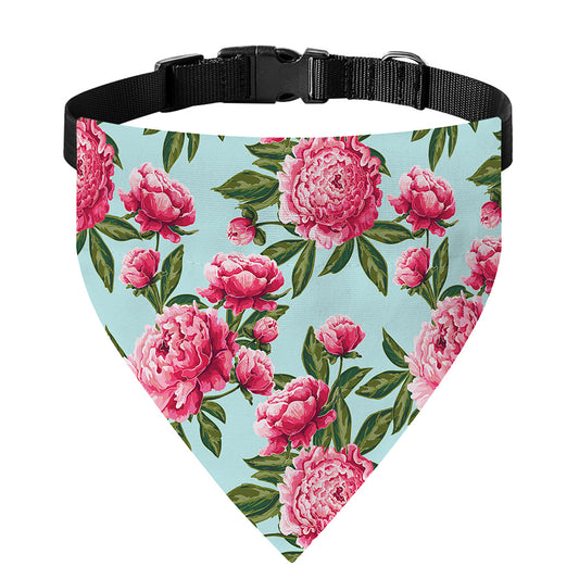 Pink Peony Pattern Print Over The Collar Dog Bandana