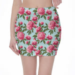 Pink Peony Pattern Print Pencil Mini Skirt