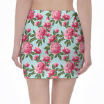 Pink Peony Pattern Print Pencil Mini Skirt