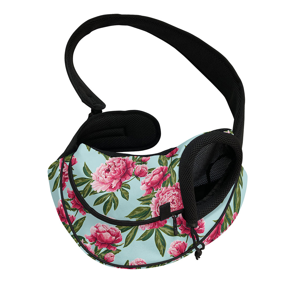 Pink Peony Pattern Print Pet Sling Carrier