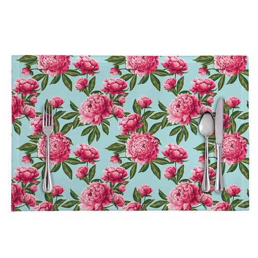 Pink Peony Pattern Print Placemat