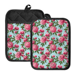 Pink Peony Pattern Print Pot Holders With Pocket