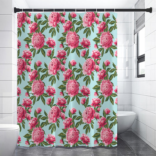 Pink Peony Pattern Print Premium Shower Curtain