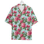 Pink Peony Pattern Print Rayon Hawaiian Shirt
