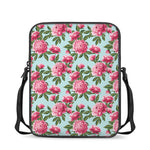 Pink Peony Pattern Print Rectangular Crossbody Bag