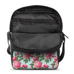 Pink Peony Pattern Print Rectangular Crossbody Bag