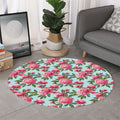 Pink Peony Pattern Print Round Rug