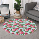 Pink Peony Pattern Print Round Rug