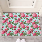 Pink Peony Pattern Print Rubber Doormat