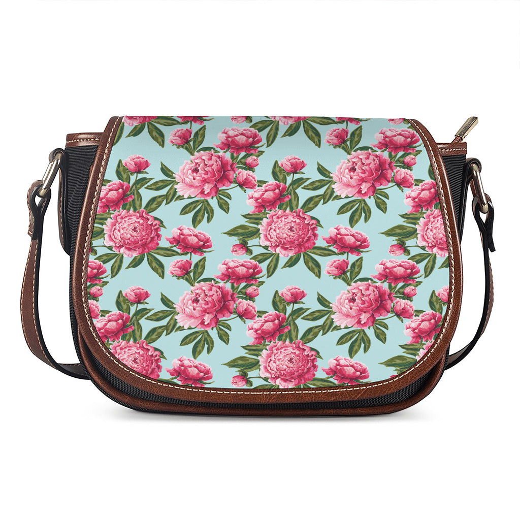 Pink Peony Pattern Print Saddle Bag
