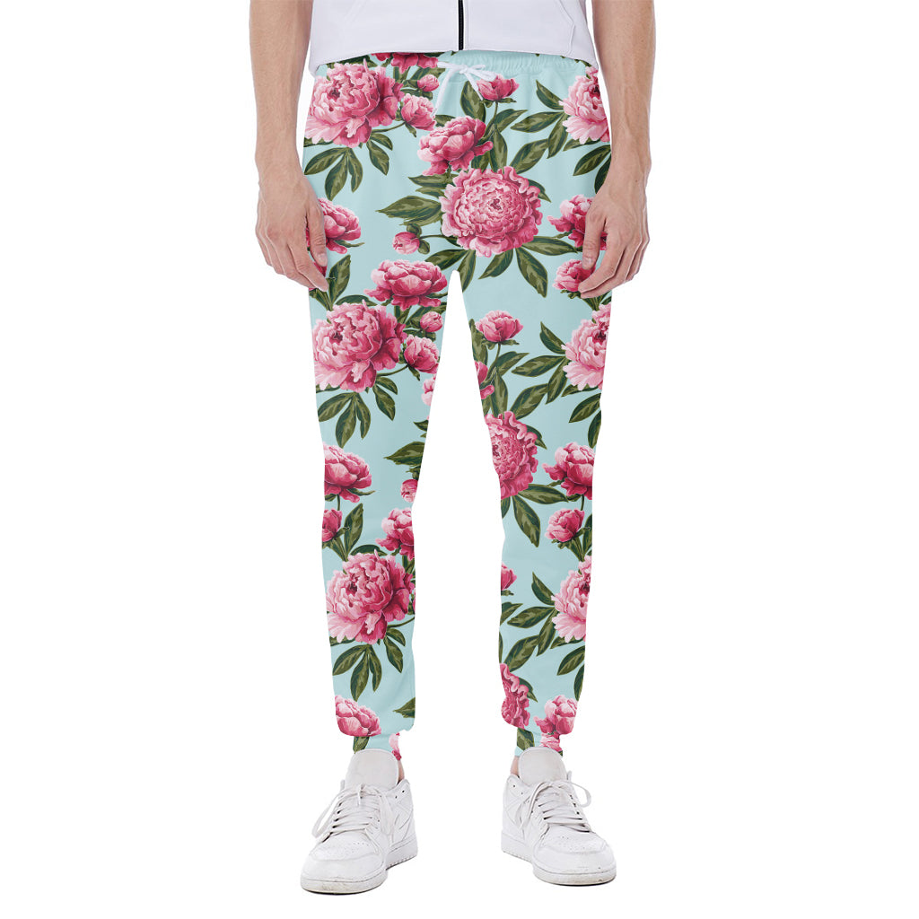 Pink Peony Pattern Print Scuba Joggers