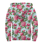 Pink Peony Pattern Print Sherpa Lined Zip Up Hoodie